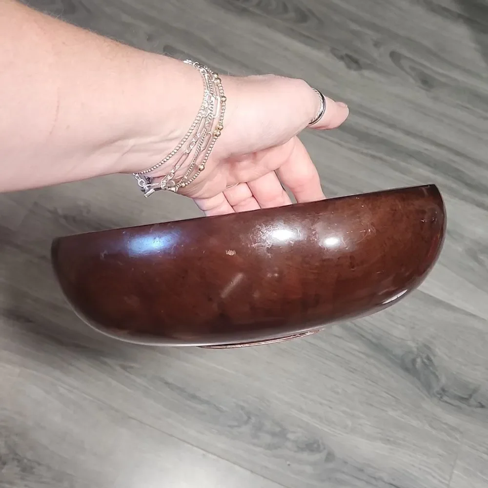 Vintage HEAVY MidCentury Large Wooden Bowl